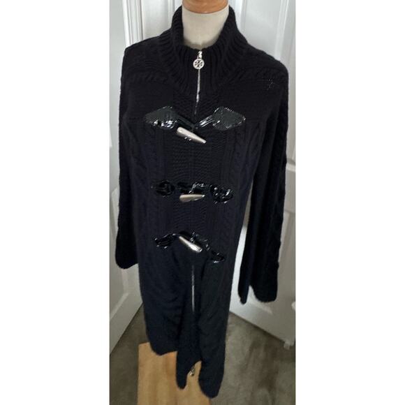 Tory Burch Wool Cable knit long sweater zip up Black jacket Women’s Small - Picture 7 of 16